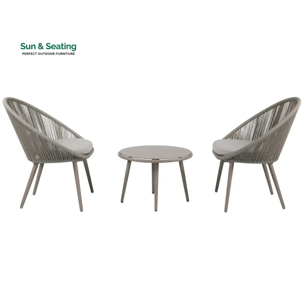 Yawl Outdoor Patio Seating Set 2 Chairs and 1 Table Set (Grey) Braided &amp; Rope Coffee Table Sets