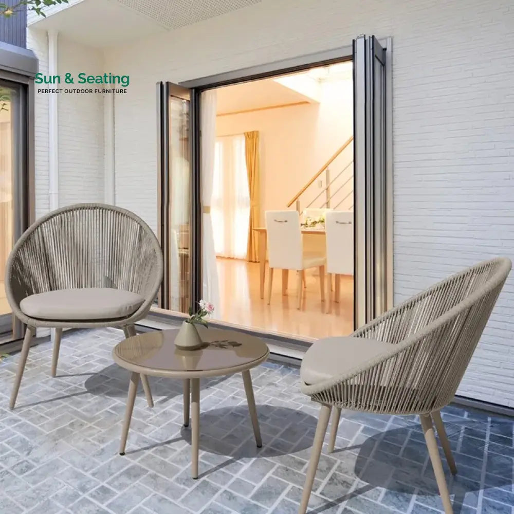 Yawl Outdoor Patio Seating Set 2 Chairs and 1 Table Set (Grey) Braided &amp; Rope Coffee Table Sets