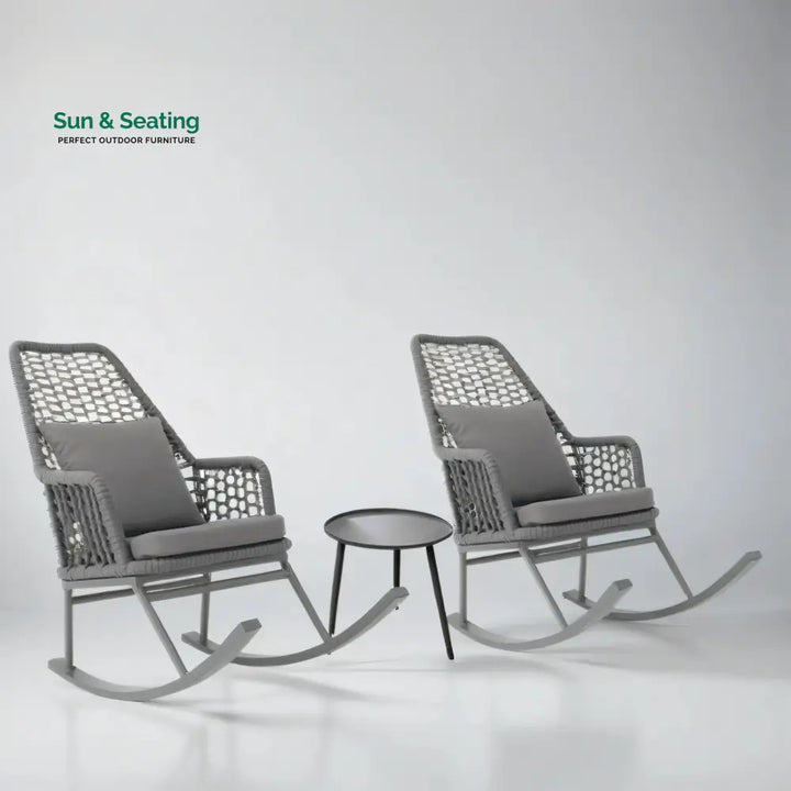 Yepes Outdoor Patio Seating Set 2 Chairs and 1 Table Set (Grey) Braided &amp; Rope Coffee Table Sets