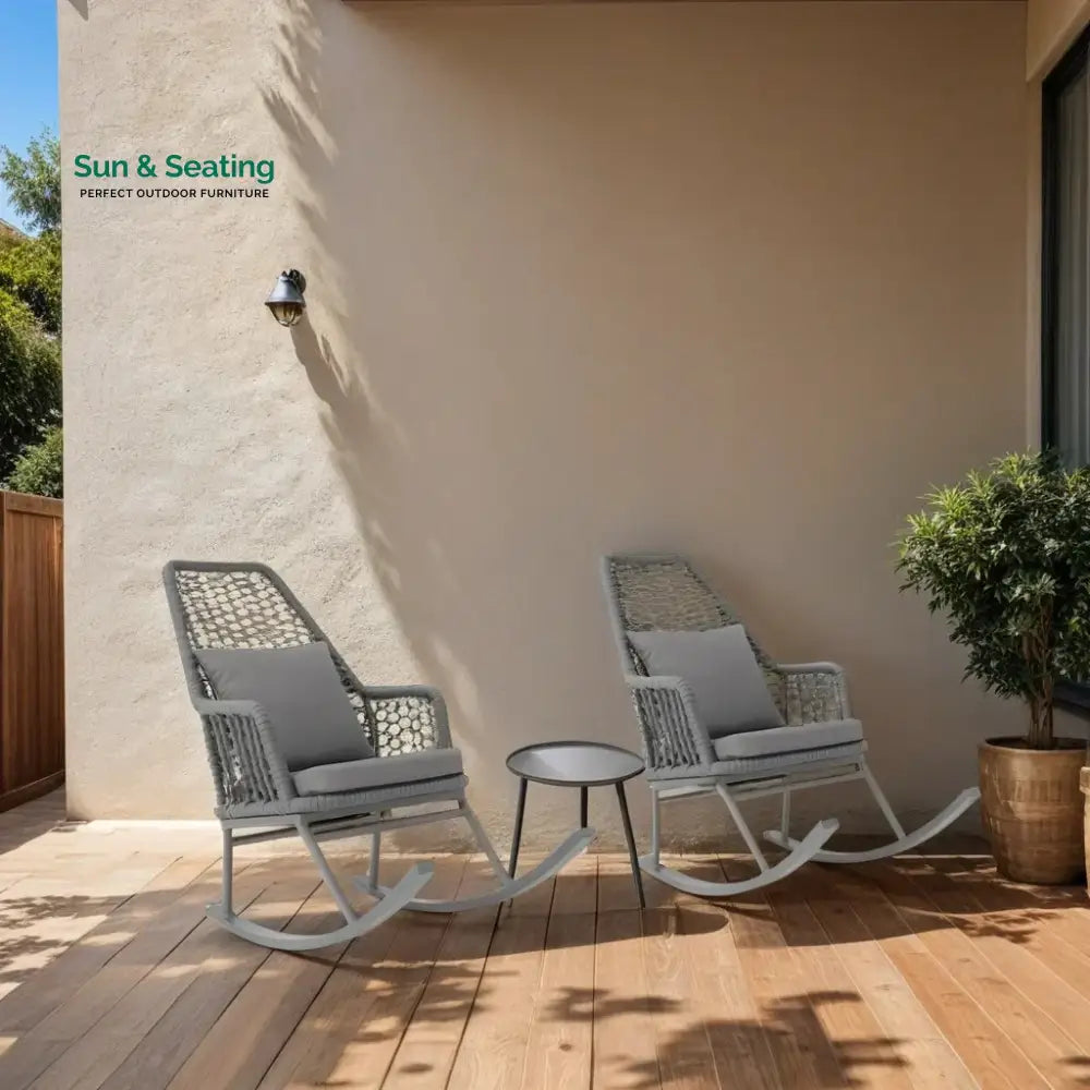 Yepes Outdoor Patio Seating Set 2 Chairs and 1 Table Set (Grey) Braided & Rope Coffee Table Sets