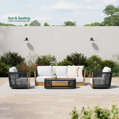 Yofora Outdoor Sofa Set 3 Seater 2 Single seater and 1 Center Table Braided & Rope Sofa Sets