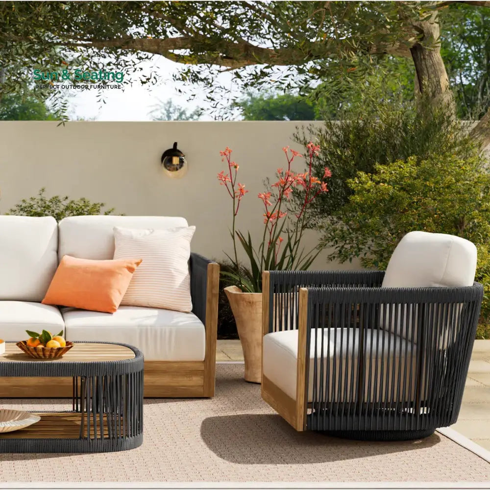 Yofora Outdoor Sofa Set 3 Seater 2 Single seater and 1 Center Table Braided &amp; Rope Sofa Sets