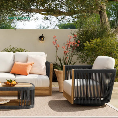 Yofora Outdoor Sofa Set 3 Seater 2 Single seater and 1 Center Table Braided & Rope Sofa Sets