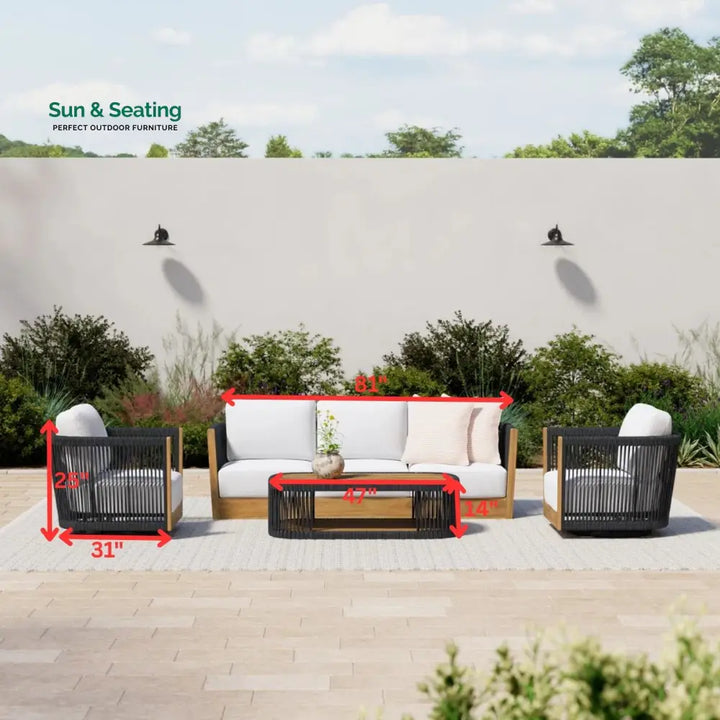 Yofora Outdoor Sofa Set 3 Seater 2 Single seater and 1 Center Table Braided &amp; Rope Sofa Sets
