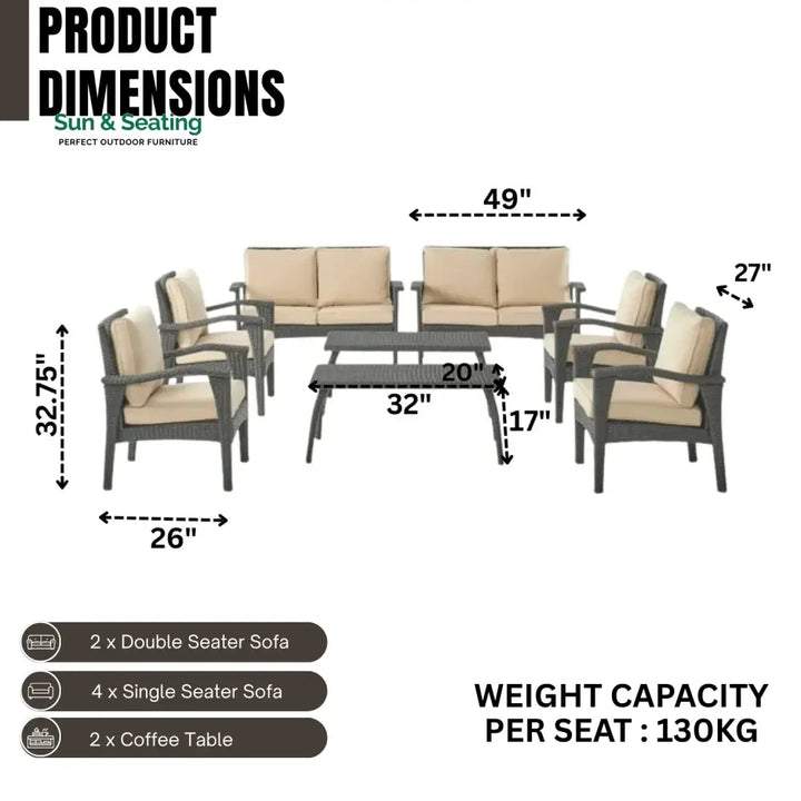 Yoko Brown 8 Seater Outdoor Wicker Conversation Set Sofa Set