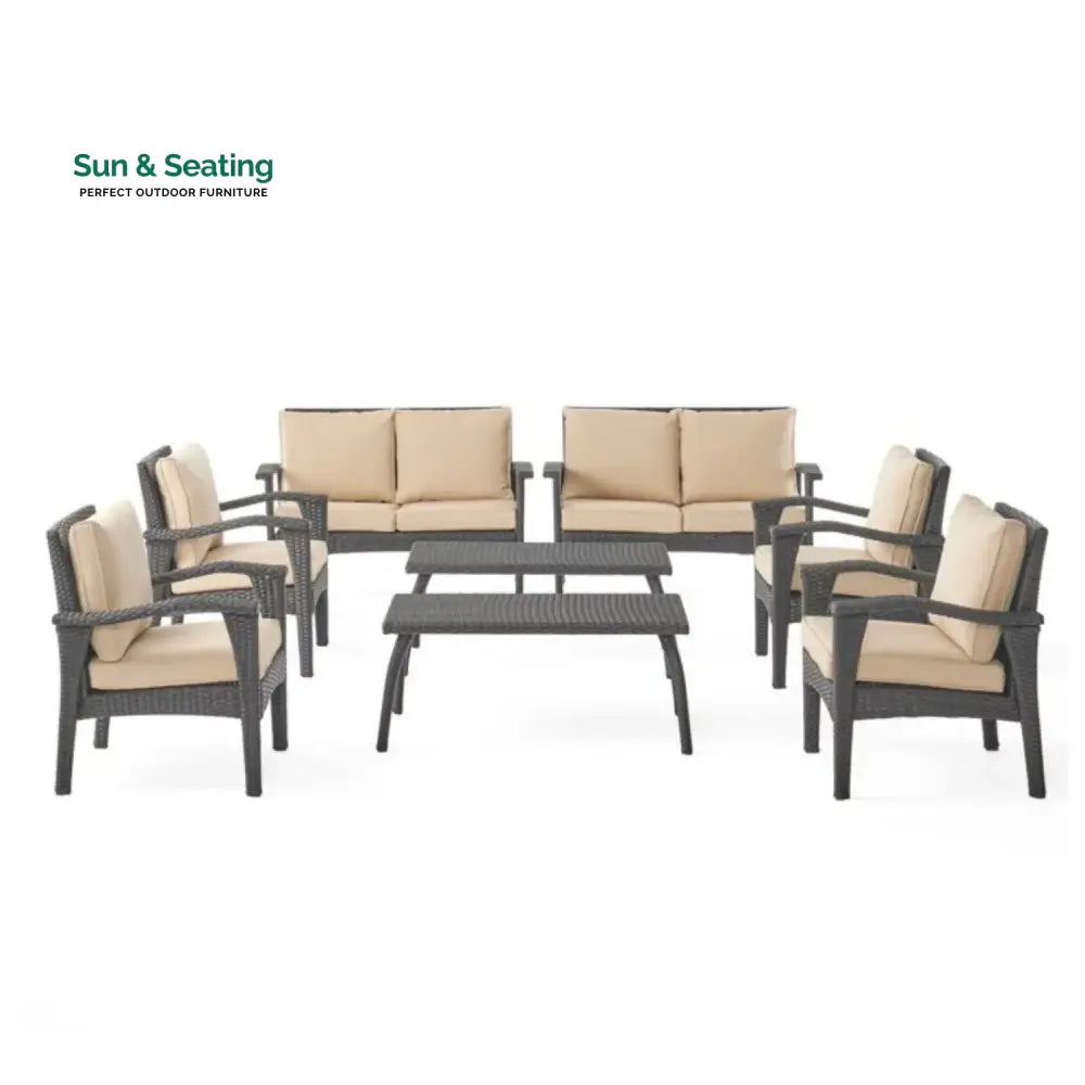 Yoko Brown 8 Seater Outdoor Wicker Conversation Set Sofa Set