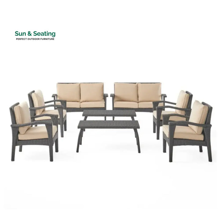 Yoko Brown 8 Seater Outdoor Wicker Conversation Set Sofa Set