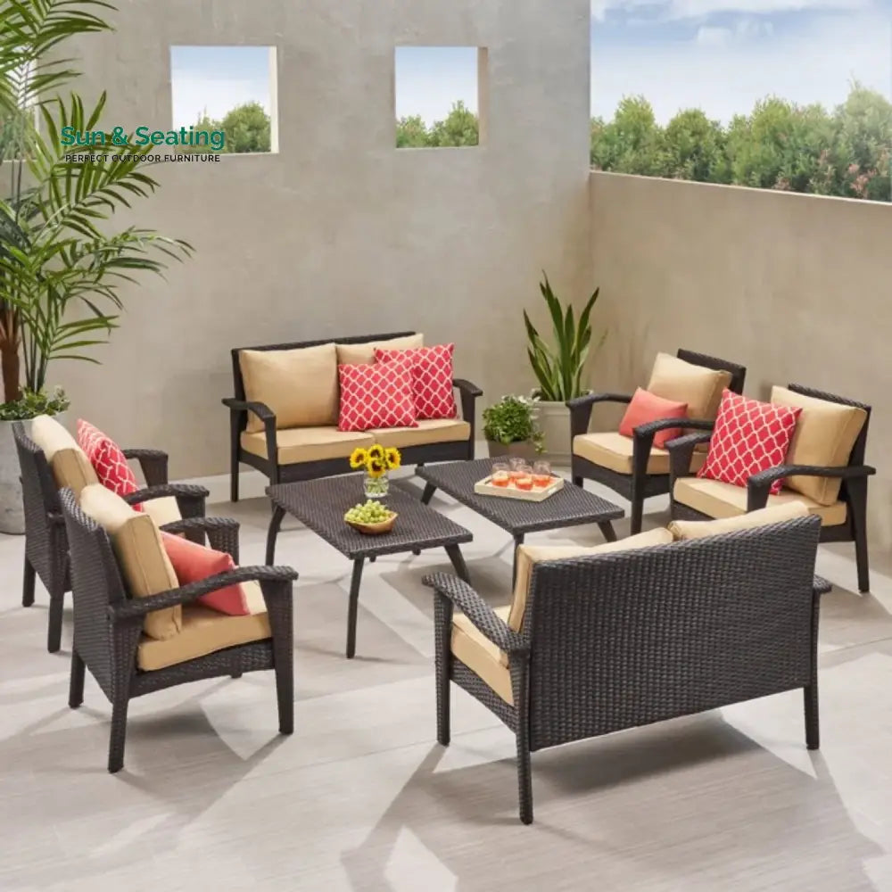 Yoko Brown 8 Seater Outdoor Wicker Conversation Set Sofa Set