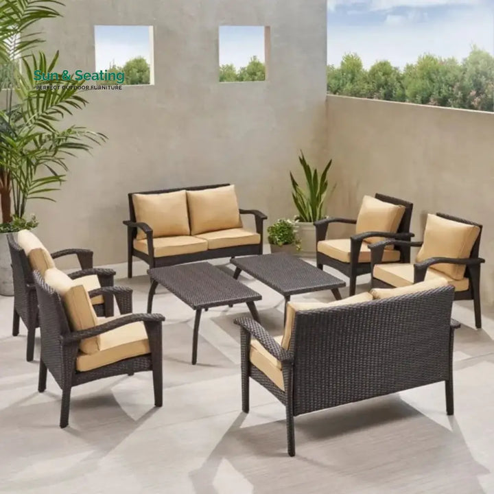 Yoko Brown 8 Seater Outdoor Wicker Conversation Set Sofa Set