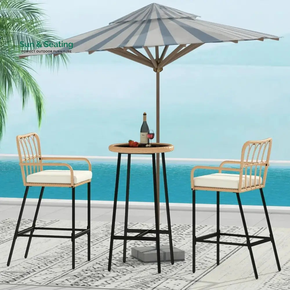 Yolande Outdoor Rattan Wicker Bar Set with Round Table Bar Set