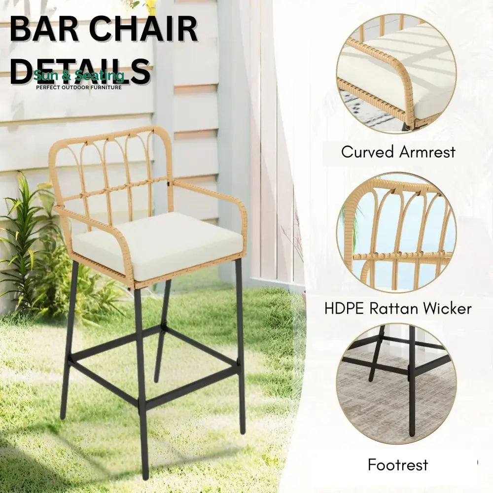 Yolande Outdoor Rattan Wicker Bar Set with Round Table Bar Set