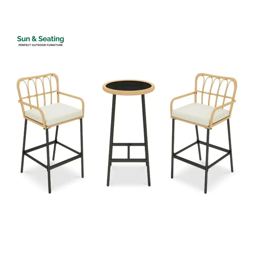 Yolande Outdoor Rattan Wicker Bar Set with Round Table Bar Set