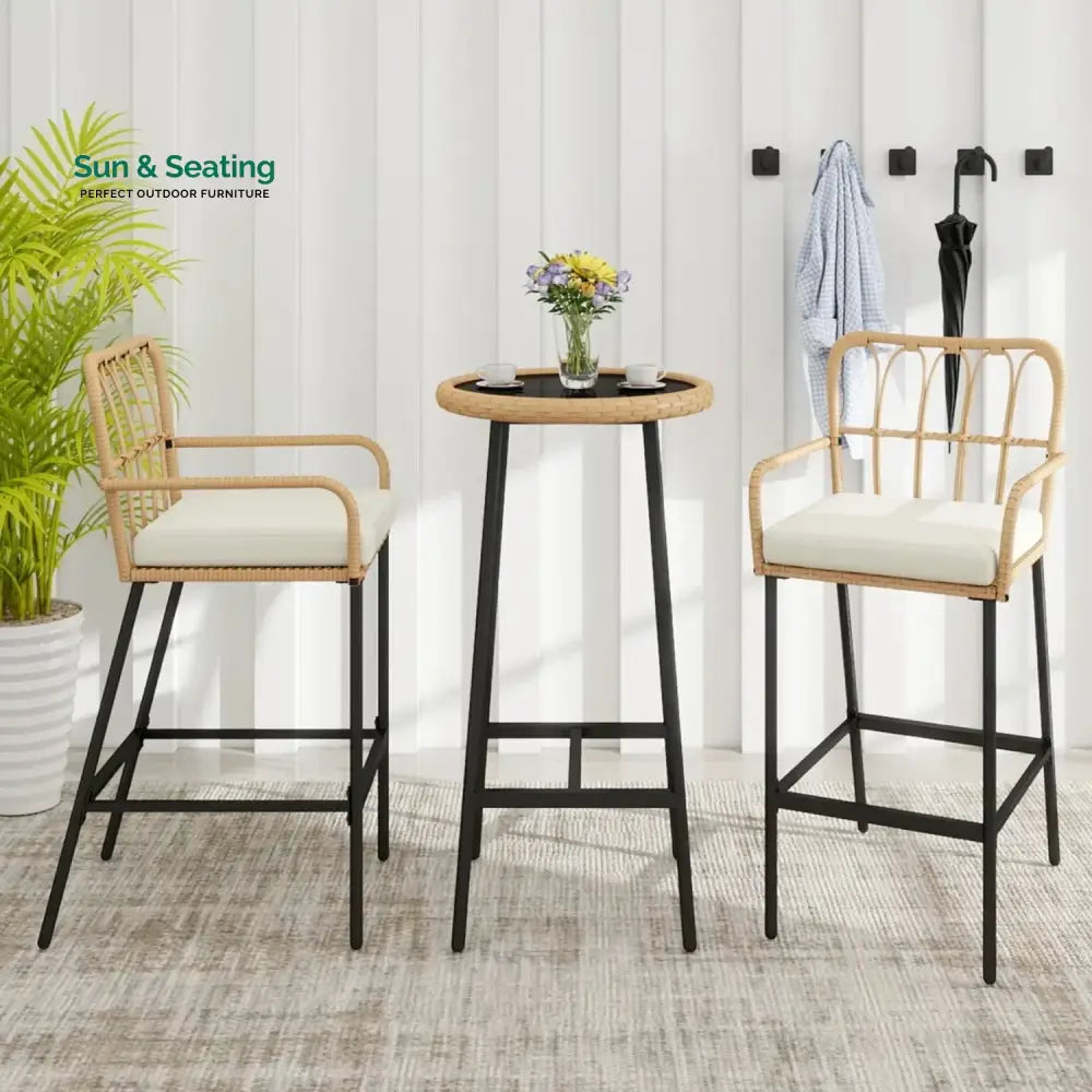 Yolande Outdoor Rattan Wicker Bar Set with Round Table Bar Set