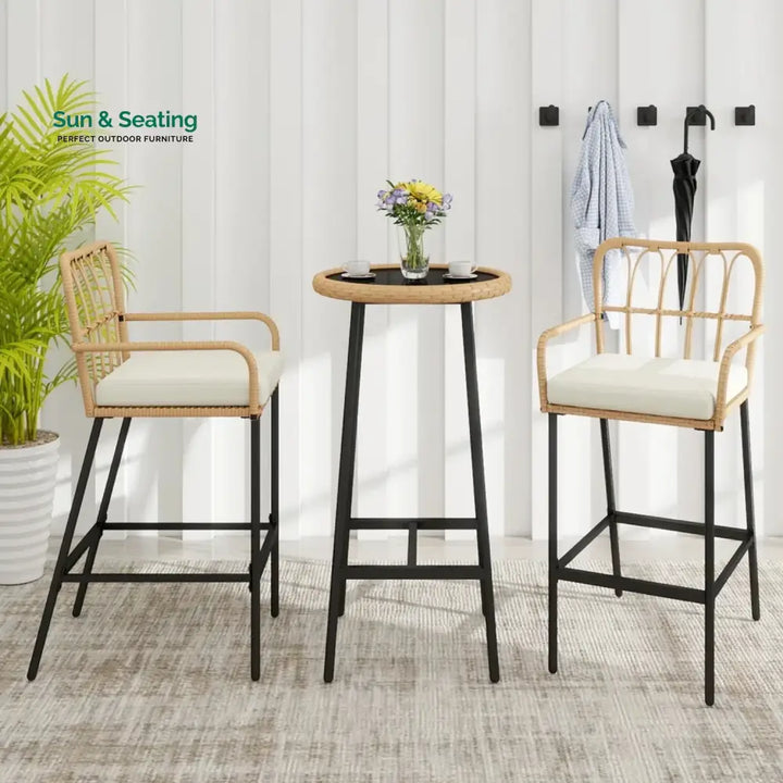 Yolande Outdoor Rattan Wicker Bar Set with Round Table Bar Set