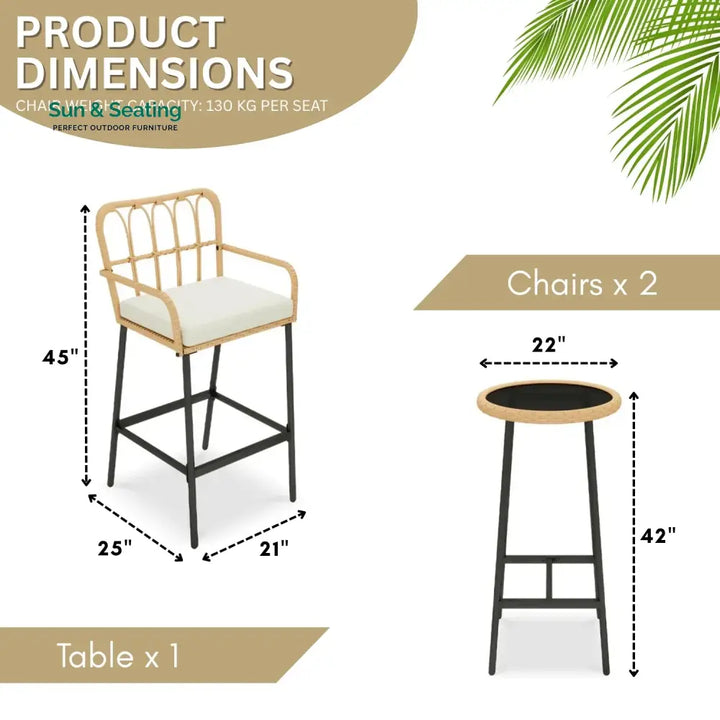 Yolande Outdoor Rattan Wicker Bar Set with Round Table Bar Set
