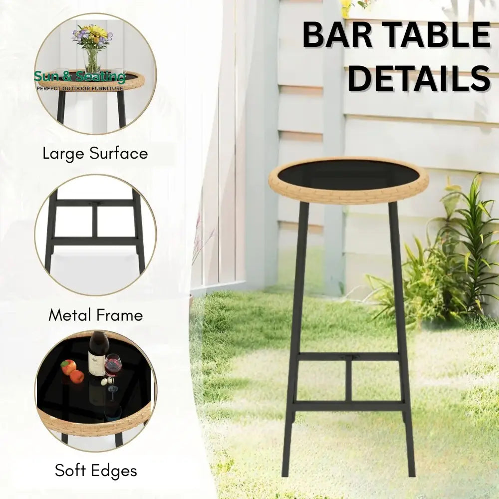 Yolande Outdoor Rattan Wicker Bar Set with Round Table Bar Set
