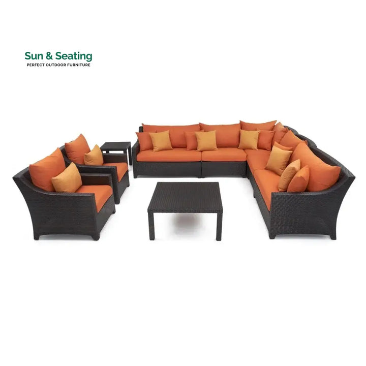 Yordanos All Weather Outdoor Wicker Garden L-Shape Sectional Conversation Set Sofa Set