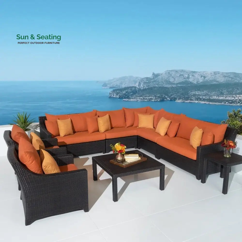 Yordanos All Weather Outdoor Wicker Garden L-Shape Sectional Conversation Set Sofa Set