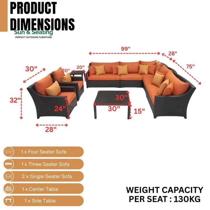 Yordanos All Weather Outdoor Wicker Garden L-Shape Sectional Conversation Set Sofa Set
