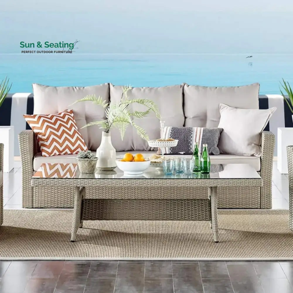 Yue 3-Seater Outdoor Rattan Wicker Patio Sofa Sofa Set