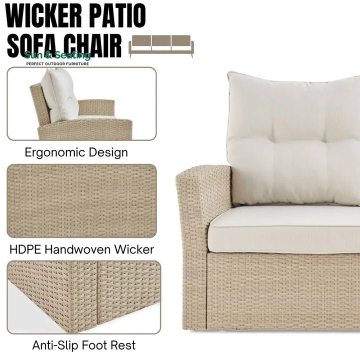 Yue 3-Seater Outdoor Rattan Wicker Patio Sofa Sofa Set