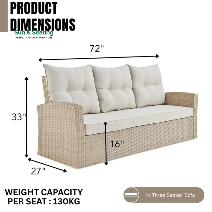 Yue 3-Seater Outdoor Rattan Wicker Patio Sofa Sofa Set