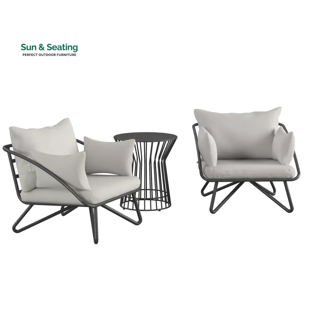 Yug Outdoor Patio Seating Set 2 Chairs and 1 Table Set (Grey) Coffee Table Sets