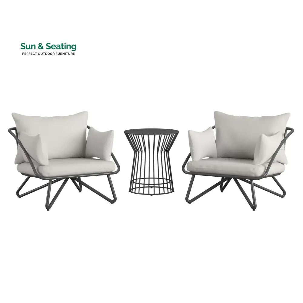 Yug Outdoor Patio Seating Set 2 Chairs and 1 Table Set (Grey) Coffee Table Sets