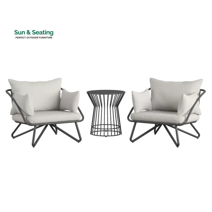 Yug Outdoor Patio Seating Set 2 Chairs and 1 Table Set (Grey) Coffee Table Sets
