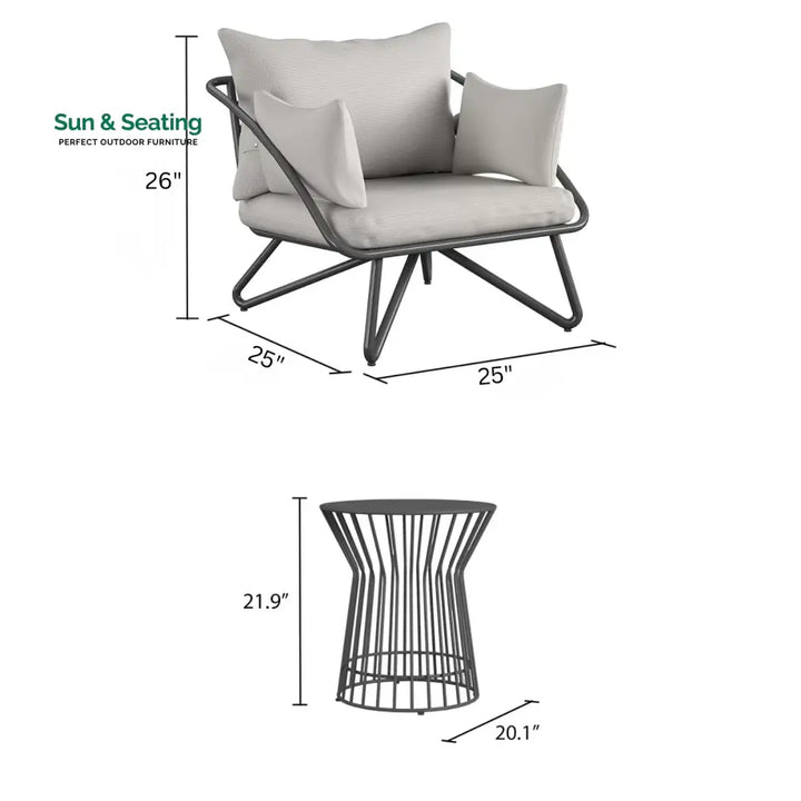 Yug Outdoor Patio Seating Set 2 Chairs and 1 Table Set (Grey) Coffee Table Sets