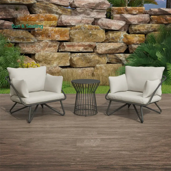 Yug Outdoor Patio Seating Set 2 Chairs and 1 Table Set (Grey) Grey Coffee Table Sets