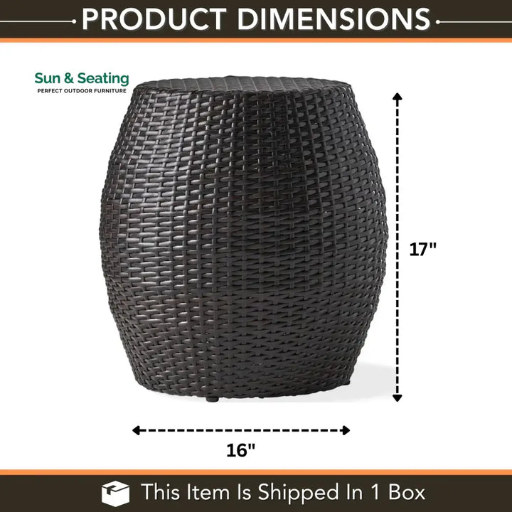 Yui Dark Brown Rattan Damru Accent Table for Patio Table