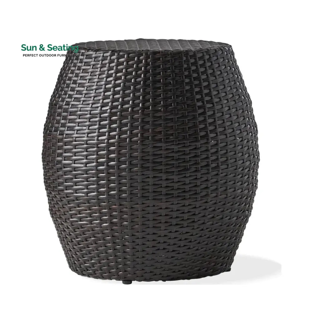 Yui Dark Brown Rattan Damru Accent Table for Patio Table
