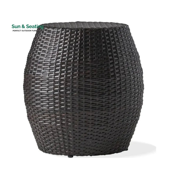 Yui Dark Brown Rattan Damru Accent Table for Patio Table