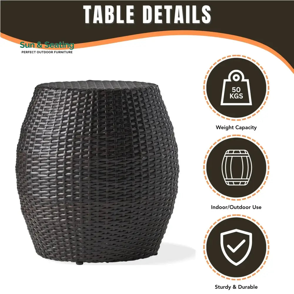Yui Dark Brown Rattan Damru Accent Table for Patio Table