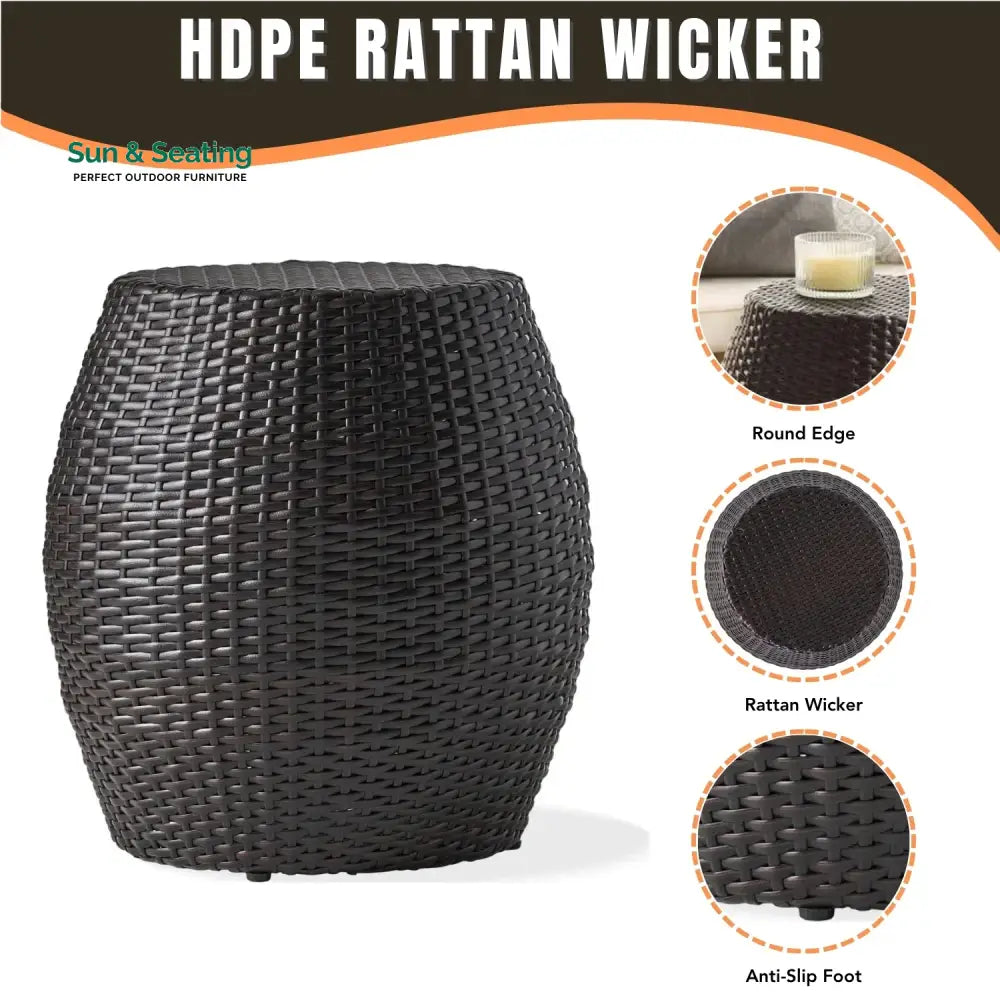 Yui Dark Brown Rattan Damru Accent Table for Patio Table