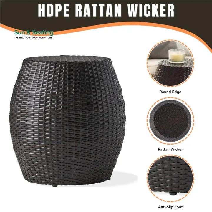 Yui Dark Brown Rattan Damru Accent Table for Patio Table