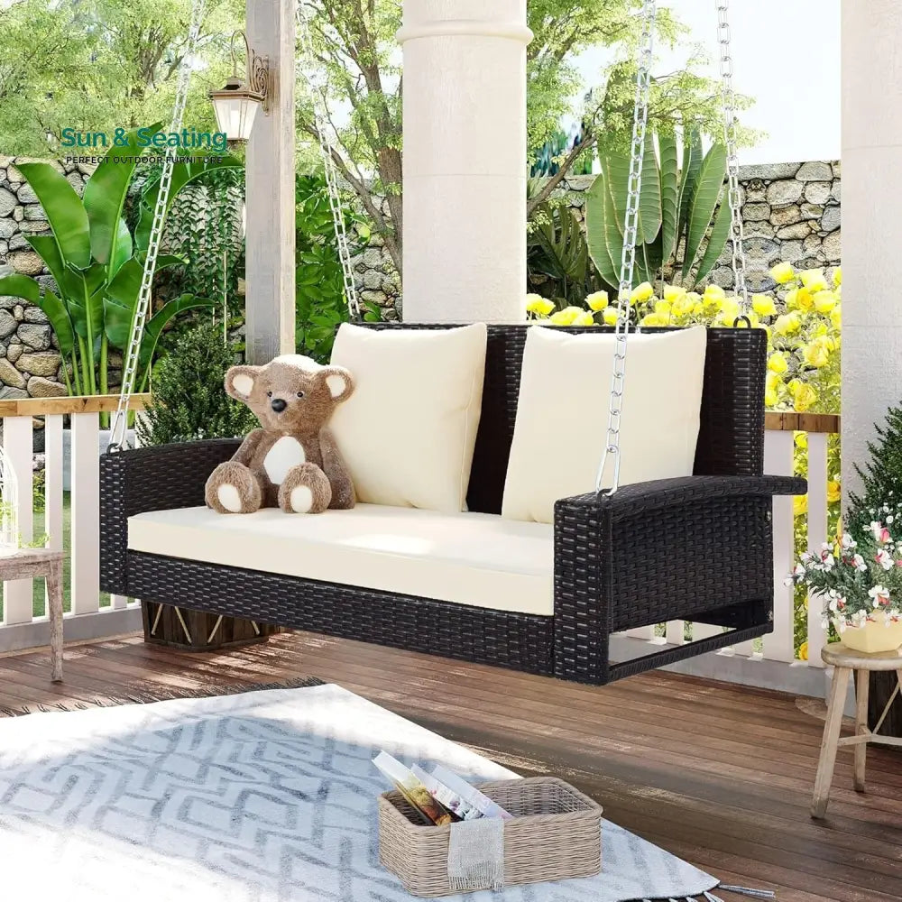 Yumiko Dark Brown Rattan Wicker Two Seater Sofa Swing Swing