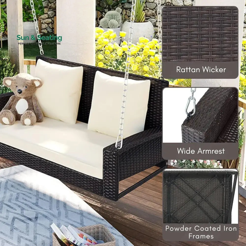 Yumiko Dark Brown Rattan Wicker Two Seater Sofa Swing Swing