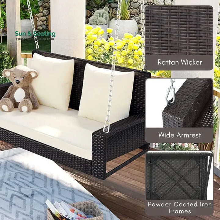 Yumiko Dark Brown Rattan Wicker Two Seater Sofa Swing Swing