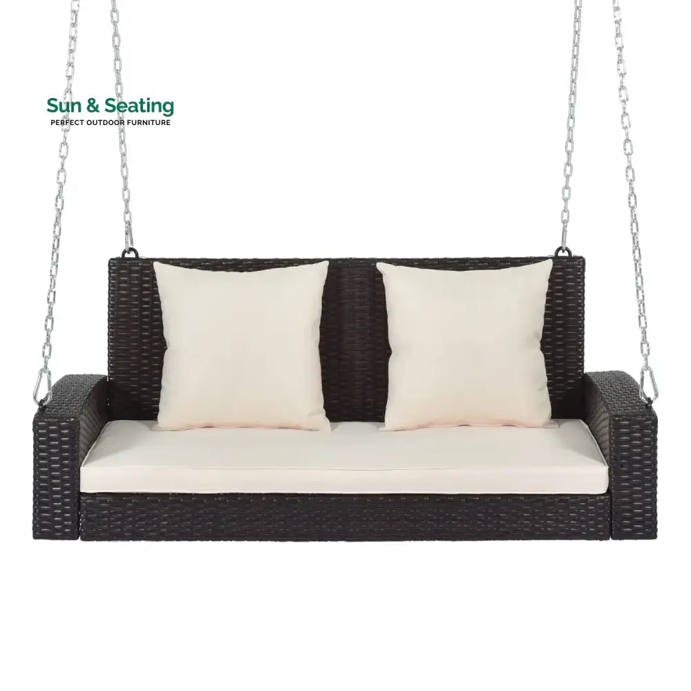 Yumiko Dark Brown Rattan Wicker Two Seater Sofa Swing Swing