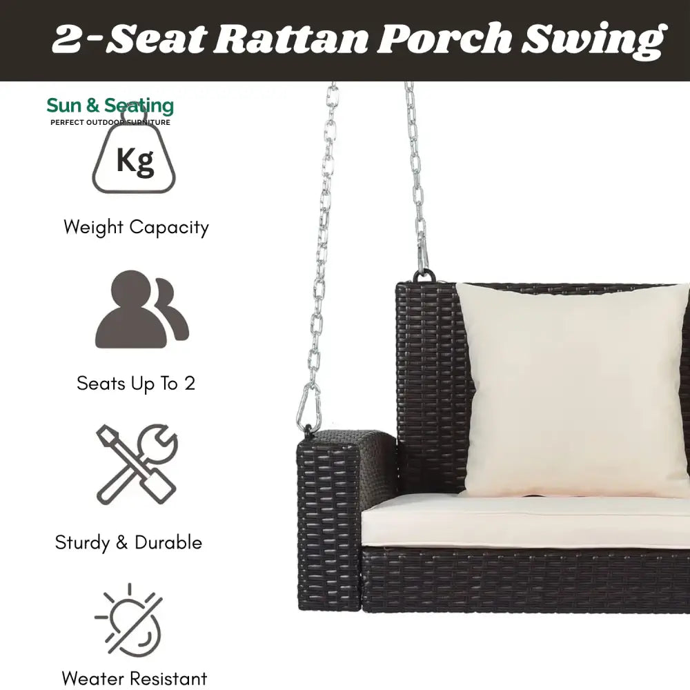 Yumiko Dark Brown Rattan Wicker Two Seater Sofa Swing Swing