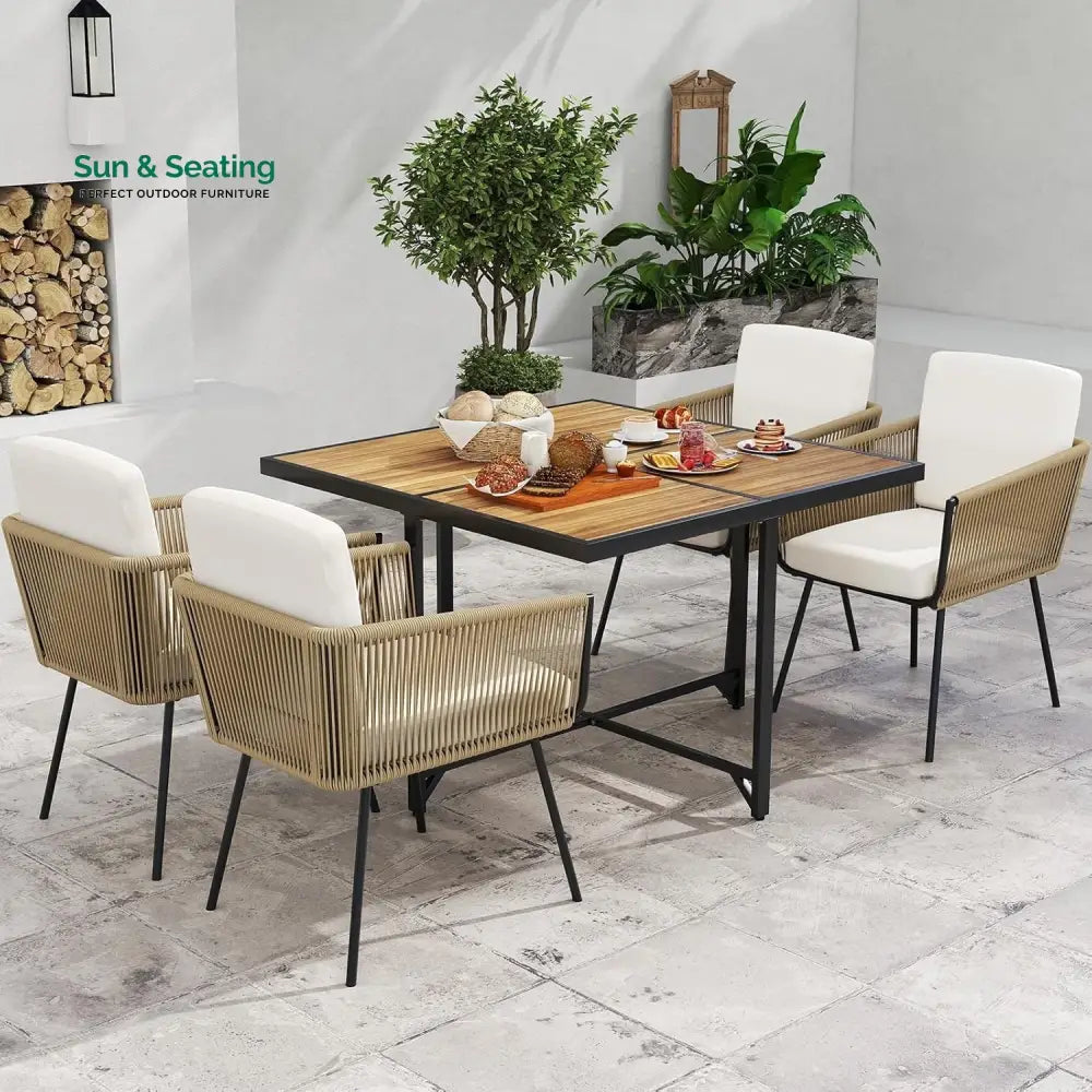 Yun 5-Piece Outdoor Patio Dining Set with Square Wood Tabletop Dining Set