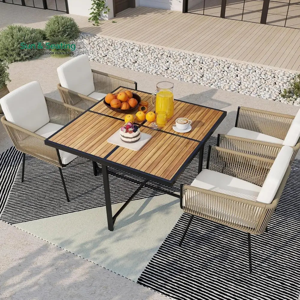 Yun 5-Piece Outdoor Patio Dining Set with Square Wood Tabletop Dining Set