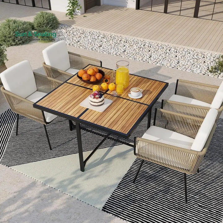 Yun 5-Piece Outdoor Patio Dining Set with Square Wood Tabletop Dining Set