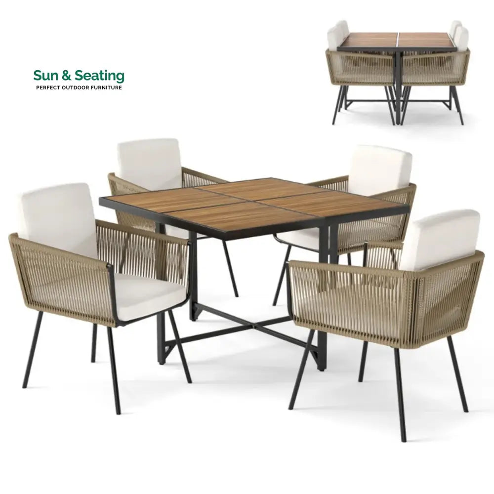 Yun 5-Piece Outdoor Patio Dining Set with Square Wood Tabletop Dining Set