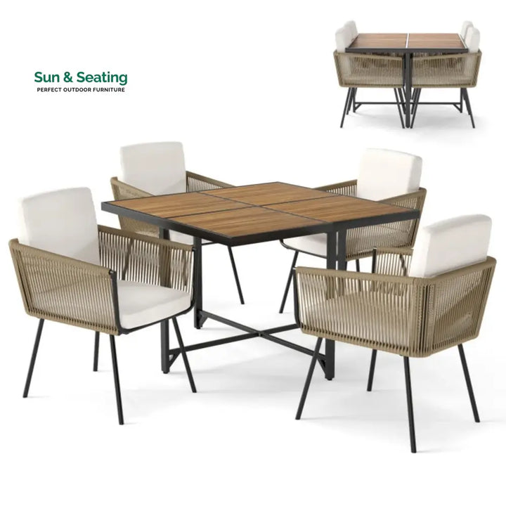 Yun 5-Piece Outdoor Patio Dining Set with Square Wood Tabletop Dining Set