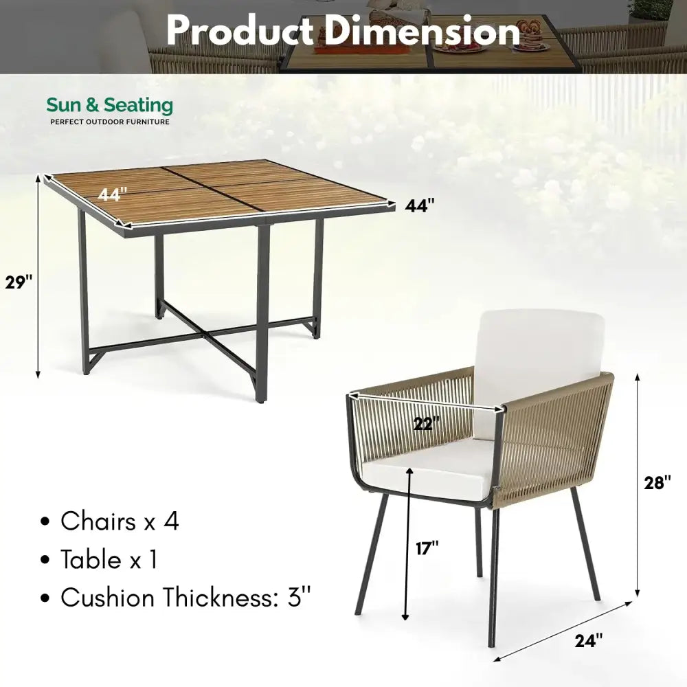 Yun 5-Piece Outdoor Patio Dining Set with Square Wood Tabletop Dining Set