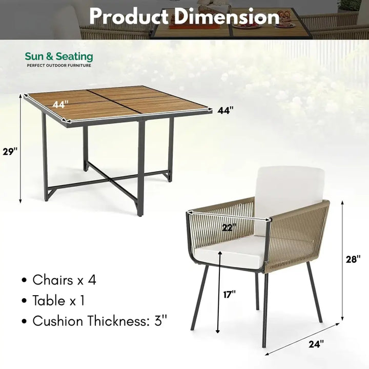 Yun 5-Piece Outdoor Patio Dining Set with Square Wood Tabletop Dining Set
