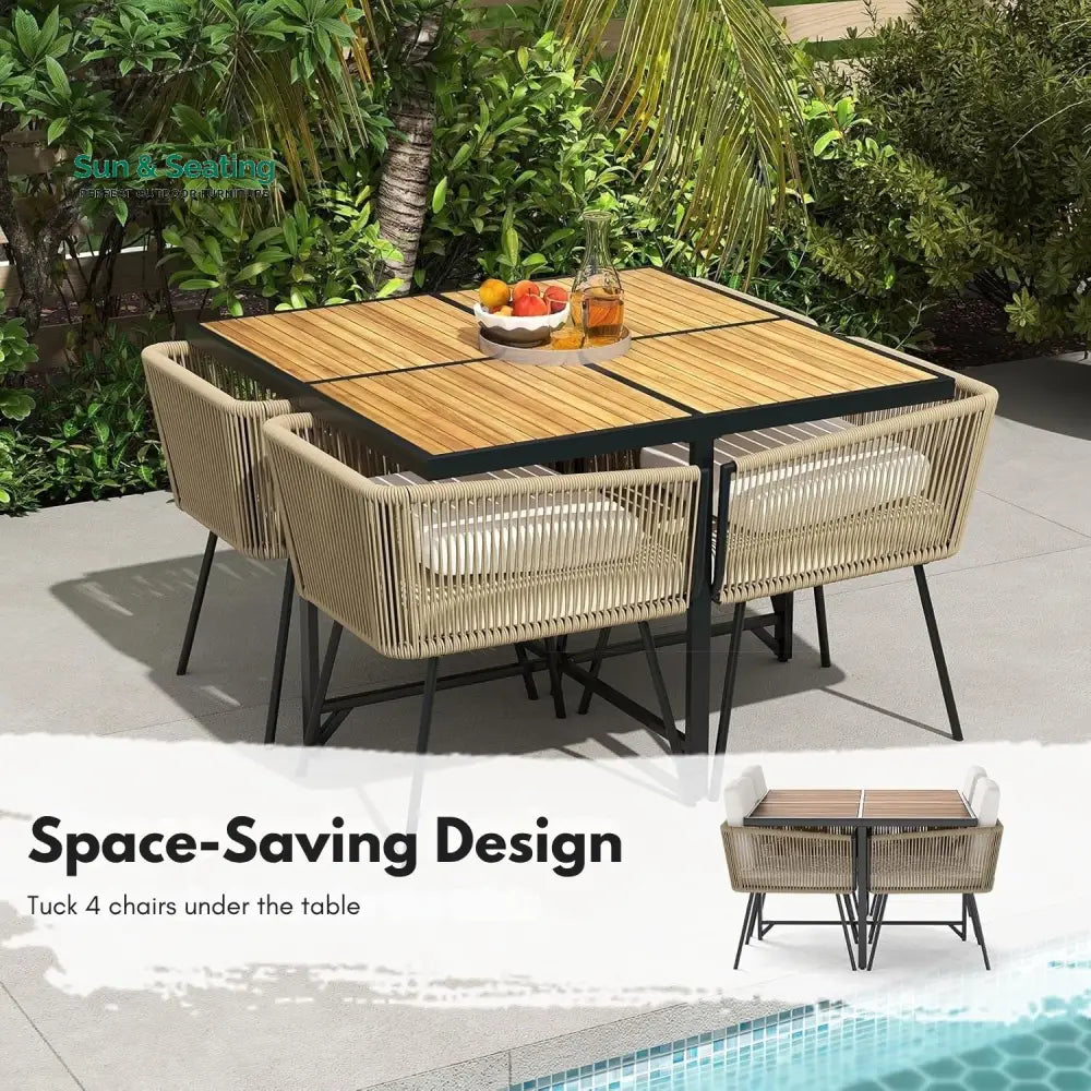 Yun 5-Piece Outdoor Patio Dining Set with Square Wood Tabletop Dining Set